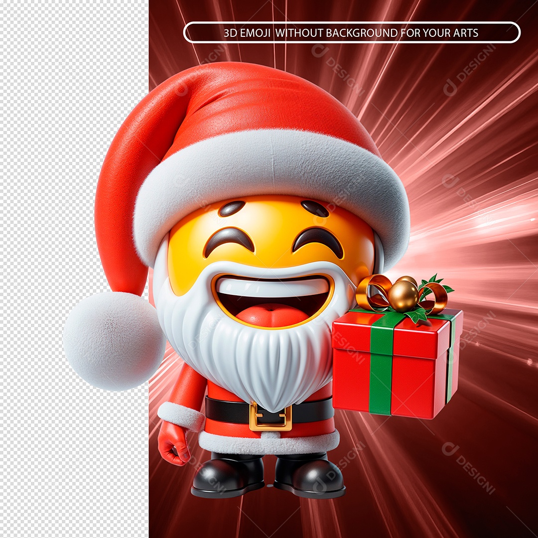 Emoji De Papai Noel Com Presente Elemento 3D Para Composição PSD