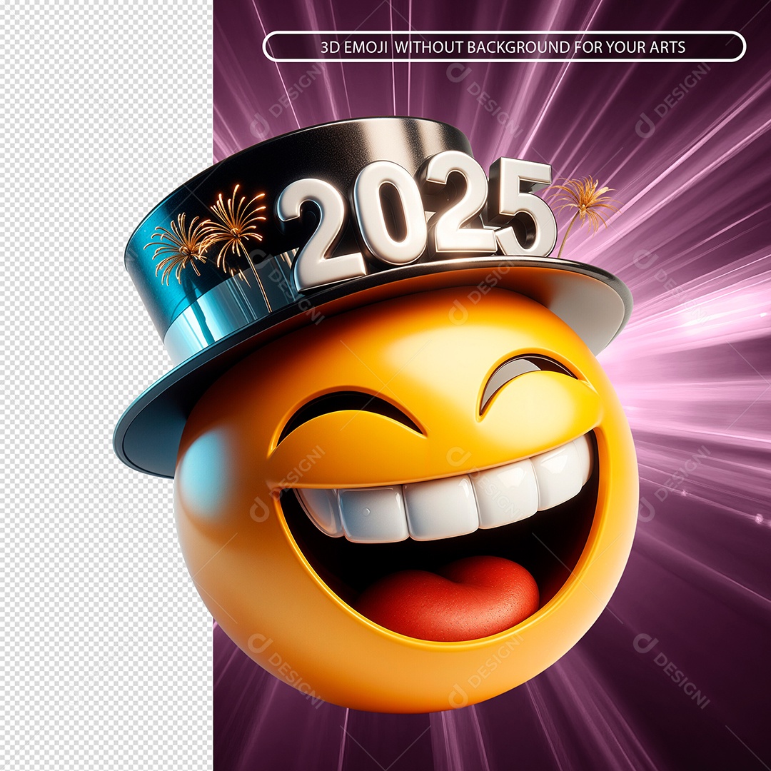 Emoji Feliz Sorridente Comerando Virada De Ano Elemento 3D Para Composição PSD