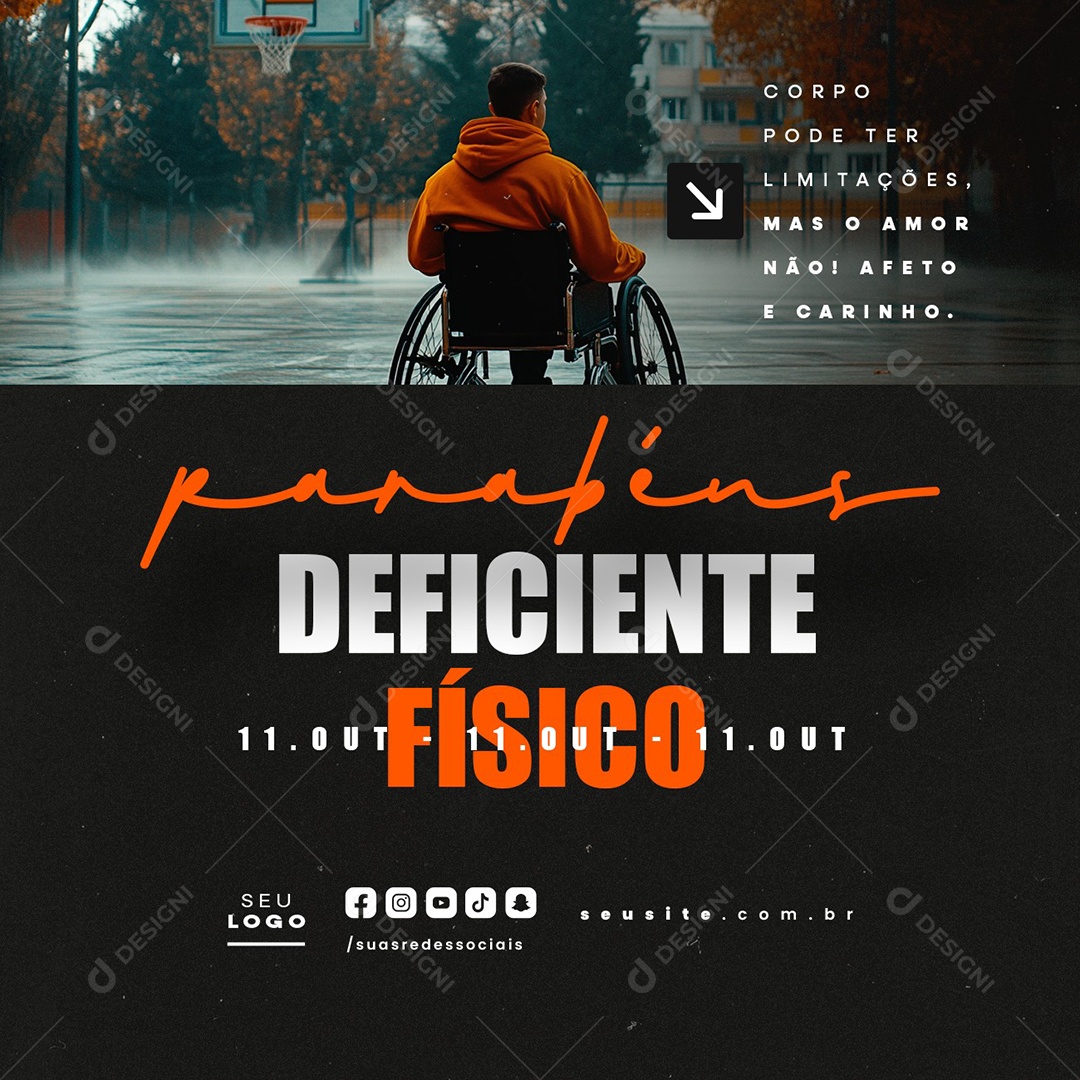 Dia do Deficiente Físico 11 de Outubro Parabéns Social Media PSD Editável