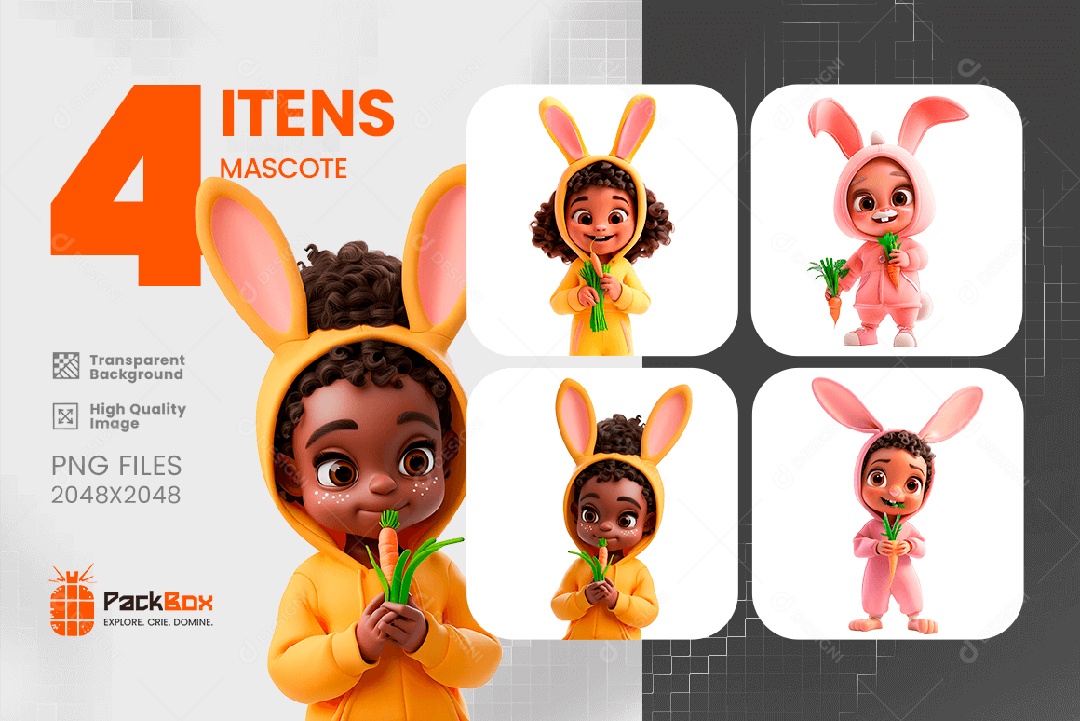 Pack Mascote 4 Itens Elementos 3D Para Composição De PSD
