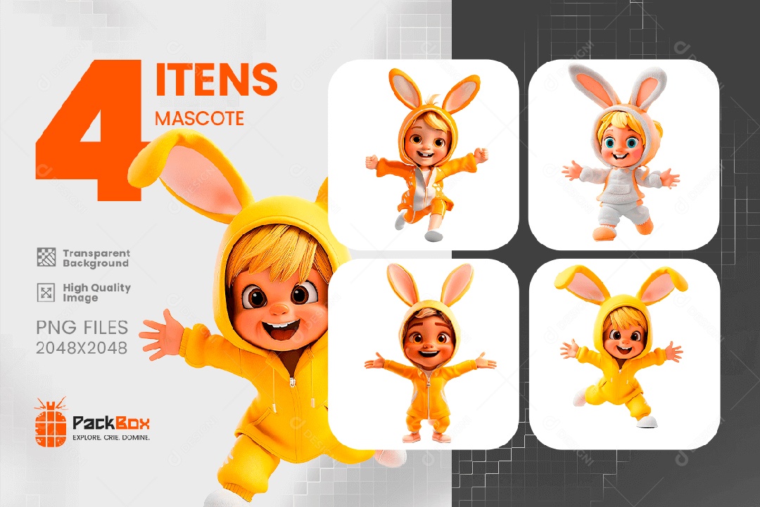 Pack Mascote 4 Itens Elementos 3D Para Composição De PSD