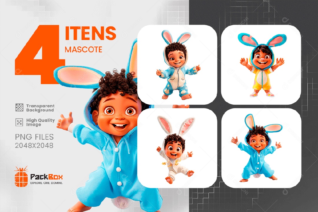 Pack Mascote 4 Itens Elementos 3D Para Composição De PSD