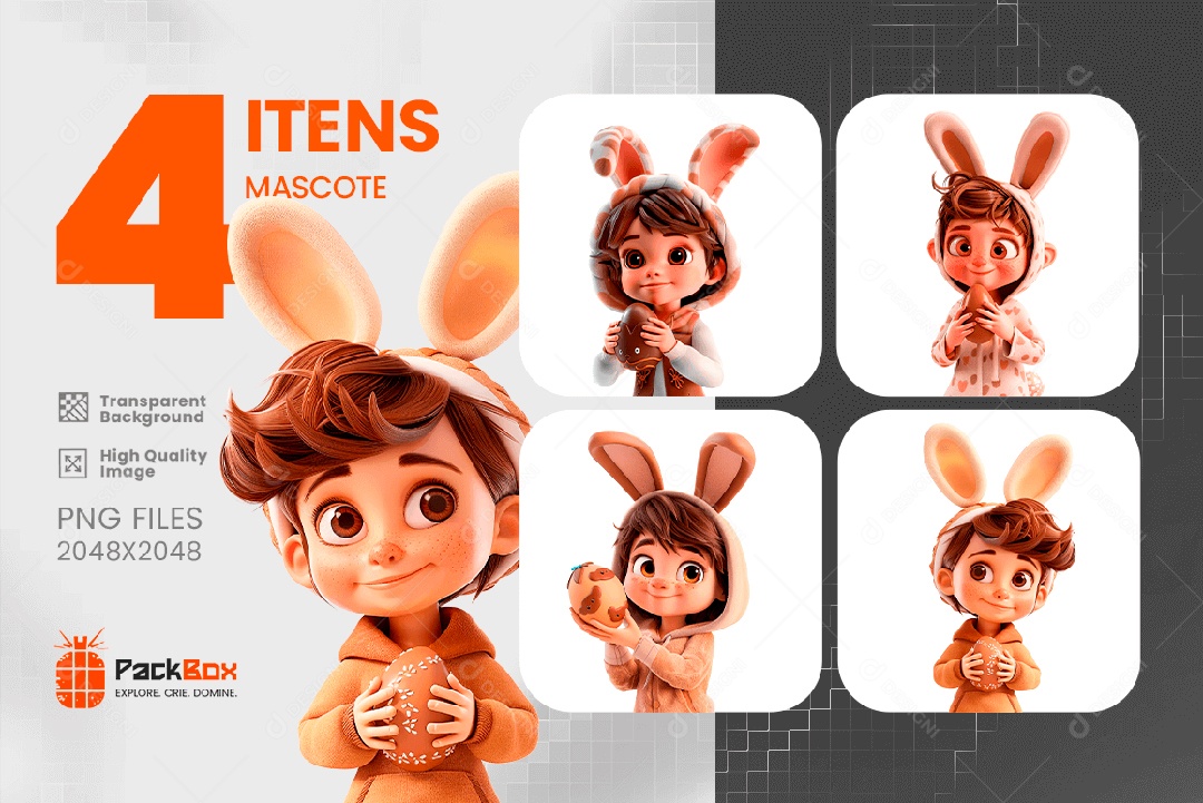 Pack Mascote 4 Itens Elementos 3D Para Composição De PSD