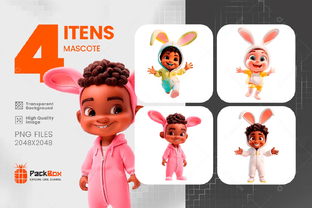 Pack Mascote 4 Itens Elementos 3D Para Composição De PSD