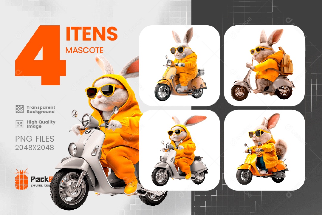Pack Mascote 4 Itens Elementos 3D Para Composição De PSD