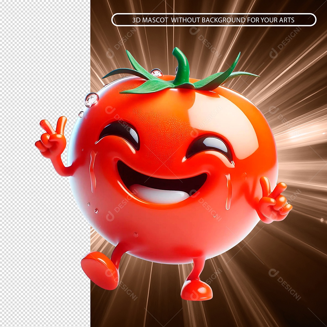 Emoji DeTomate Feliz 3D para Composição PSD.