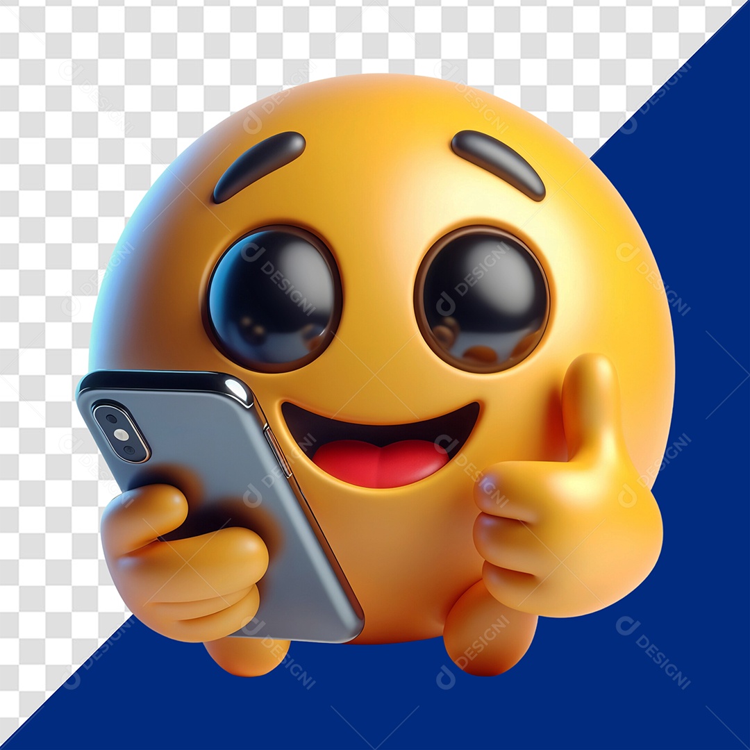Emoji Segurando Celular Elemento 3D para Composição PSD