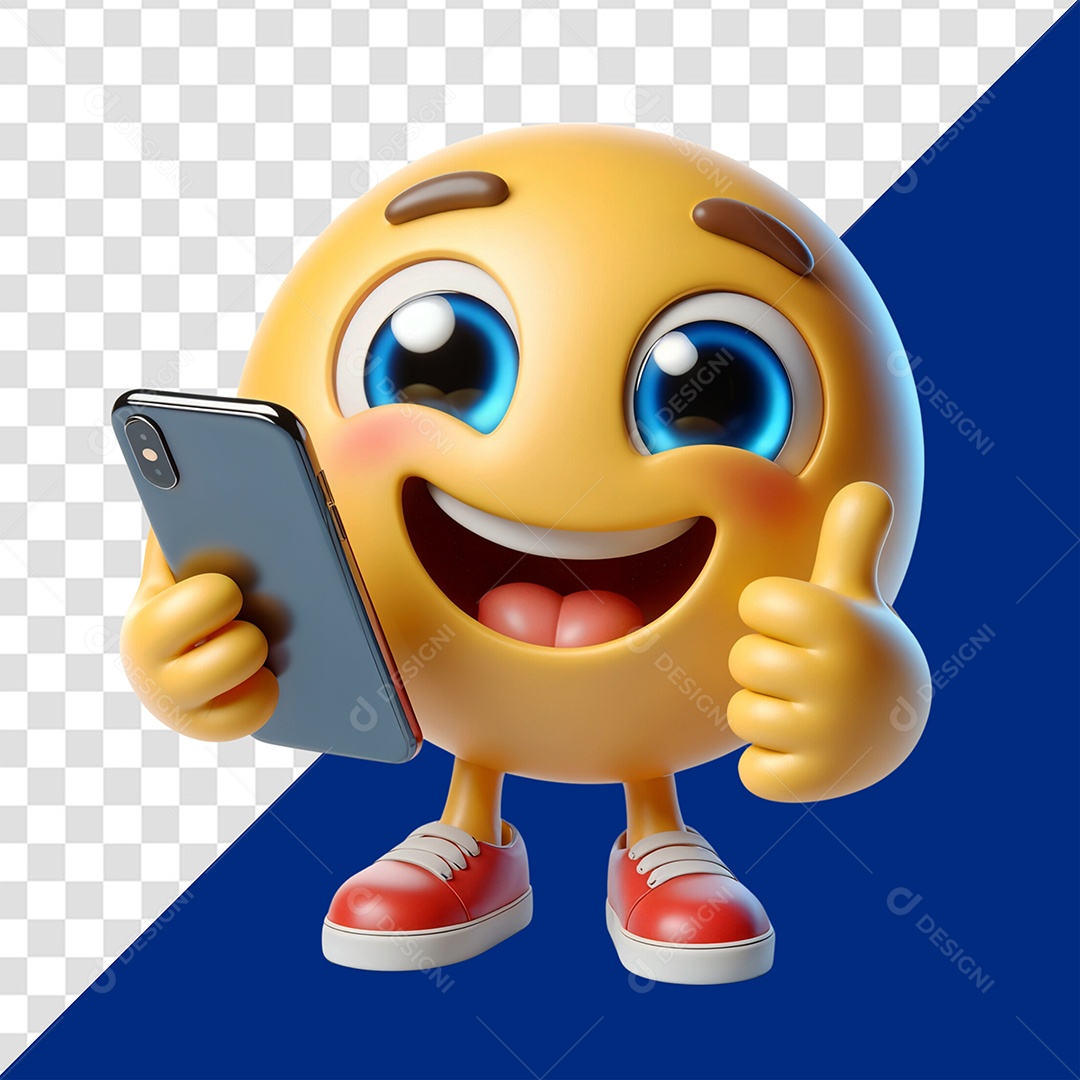 Emoji Segurando Celular Elemento 3D para Composição PSD