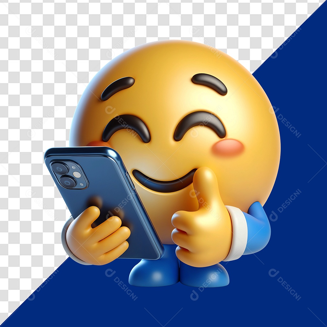 Emoji Segurando Celular Elemento 3D para Composição PSD