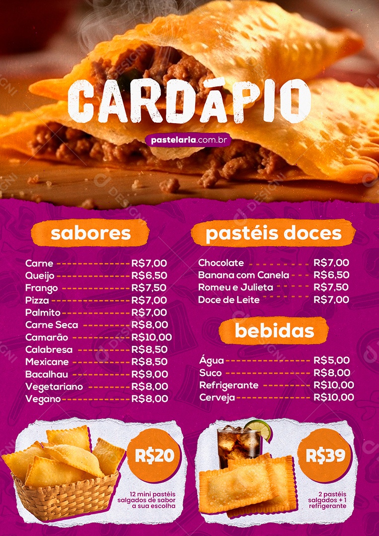 Modelo de Cardápio Pastelaria PSD Editável