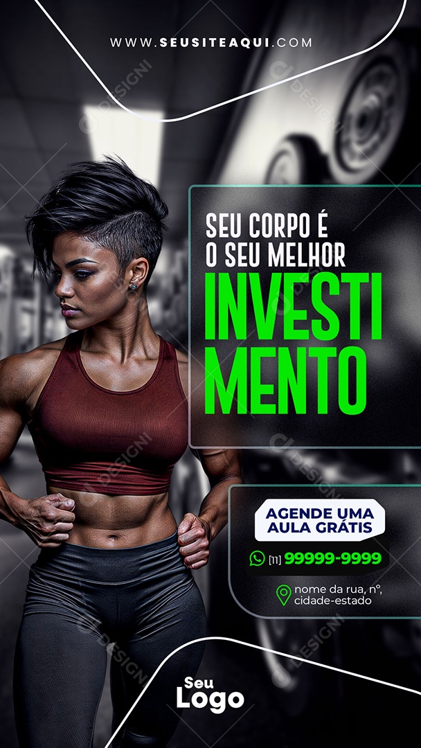 Story Academia Seu Corpo é o Seu Melhor Investimento Social Media PSD Editável