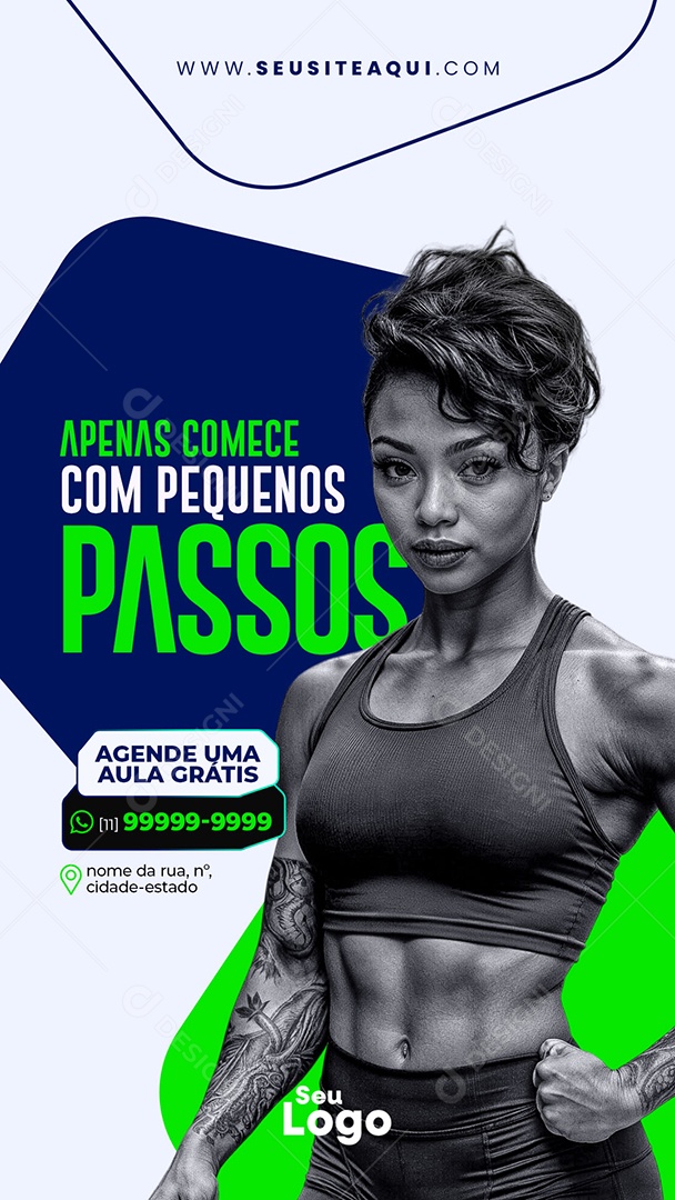 Story Academia Fitness Apenas Comece com Pequenos Passos Social Media PSD Editável