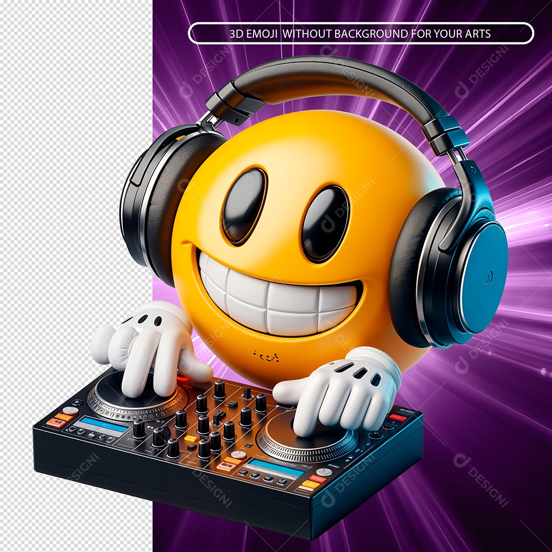 Emoji Sorridente Com Fone Dj 3D para Composição PSD.