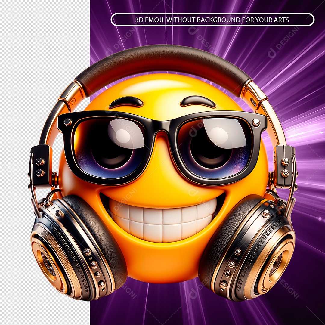 Emoji Com Fone E Oculos 3D para Composição PSD.