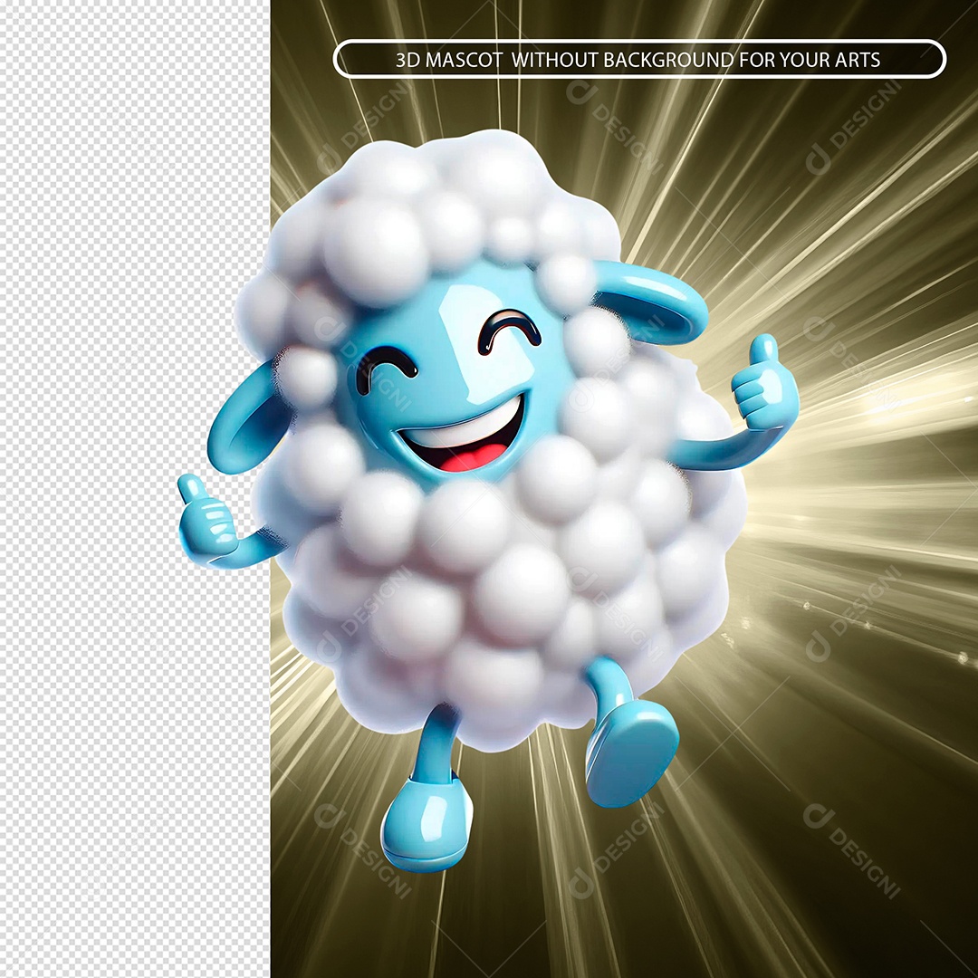 Emoji De Ovelha Feliz 3D para Composição PSD.