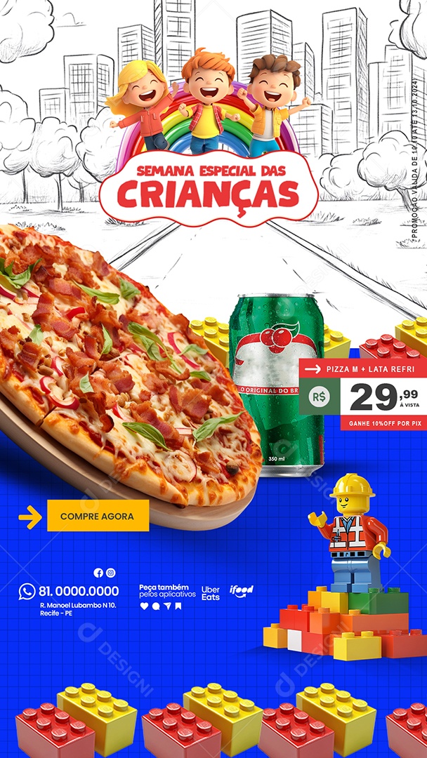 Story Pizzaria Promoção Dia das Crianças Social Media PSD Editável