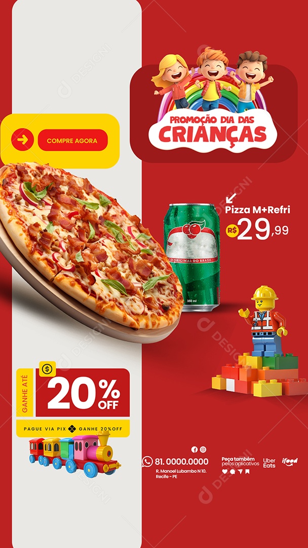 Story Pizzaria Promoção Dia das Crianças Social Media PSD Editável