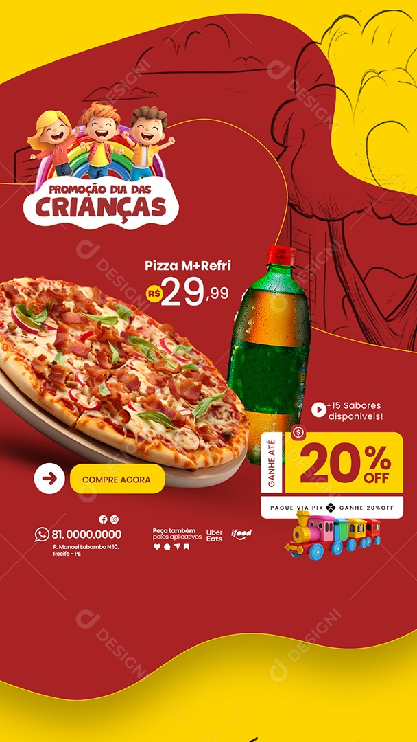Story Pizzaria Promoção Dia das Crianças Social Media PSD Editável