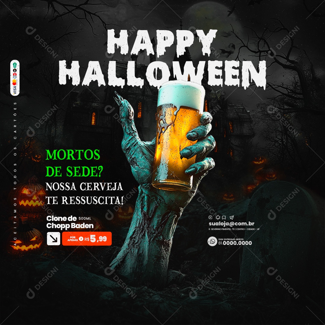 Cervejaria Halloween Aqui a Cerveja Salva Social Media PSD Editável