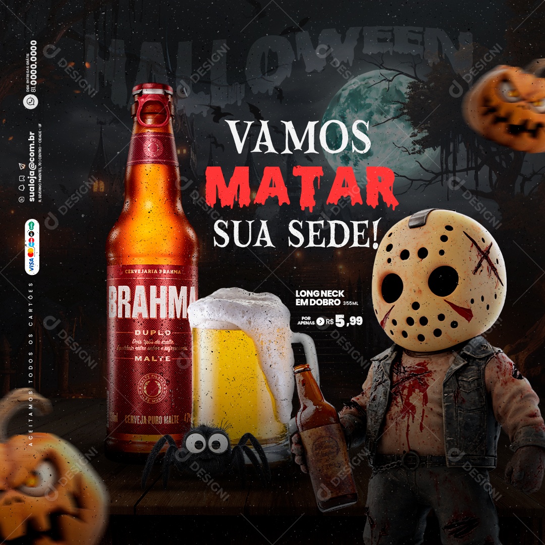 Cervejaria Halloween Aqui a Cerveja Salva Social Media PSD Editável