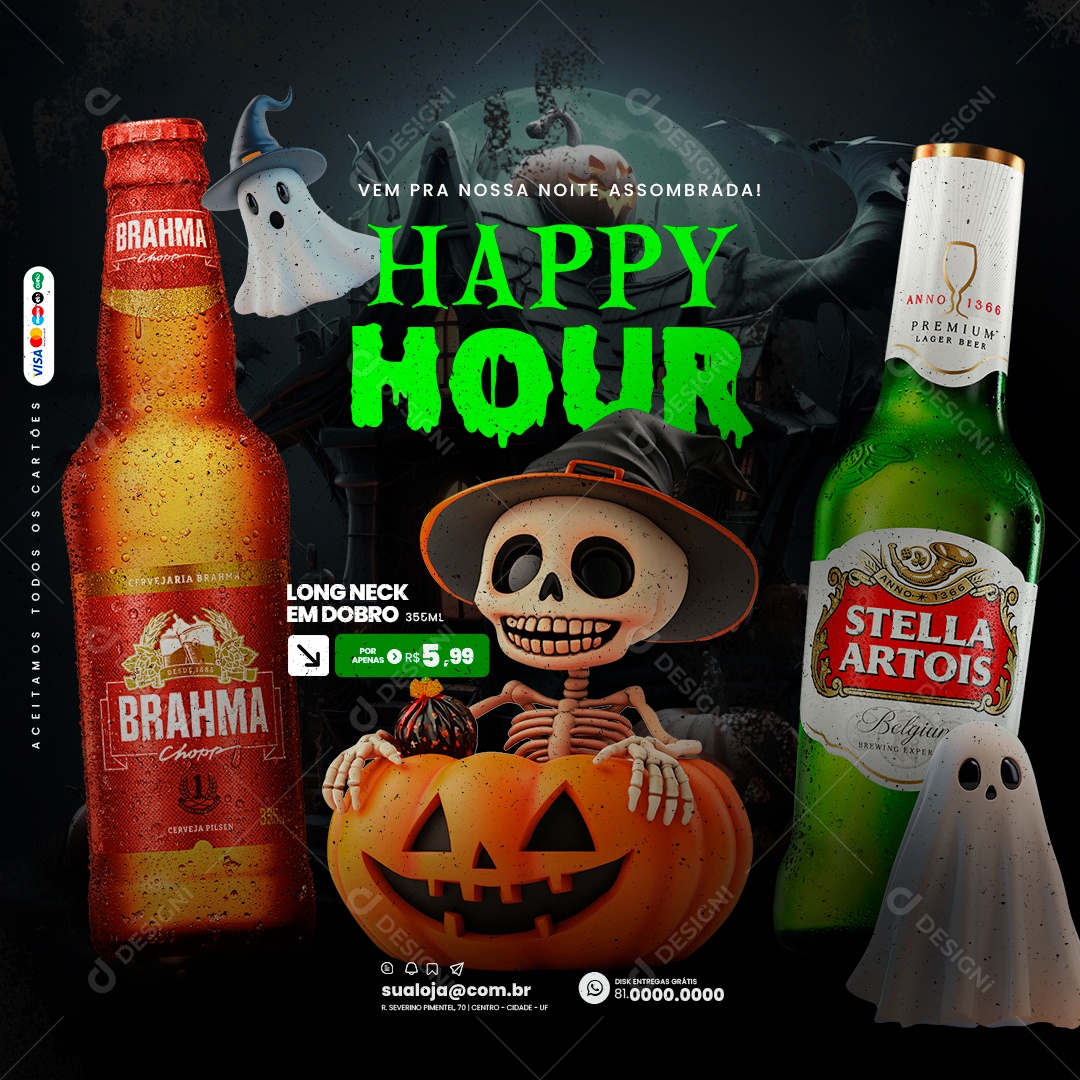Cervejaria Halloween Aqui a Cerveja Salva Social Media PSD Editável