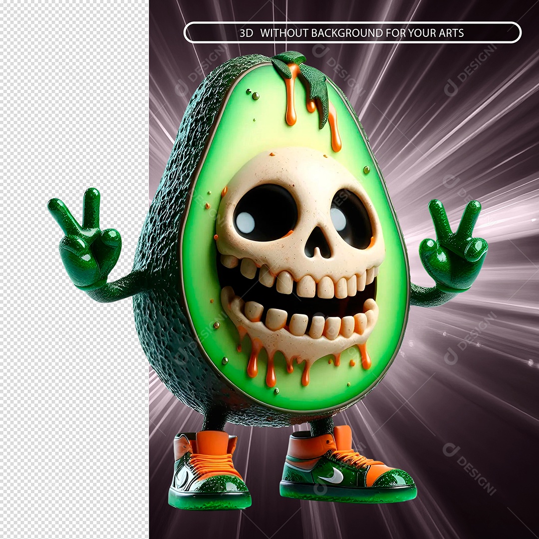 Abacate Assustador Elemento 3D Para Composição PSD.