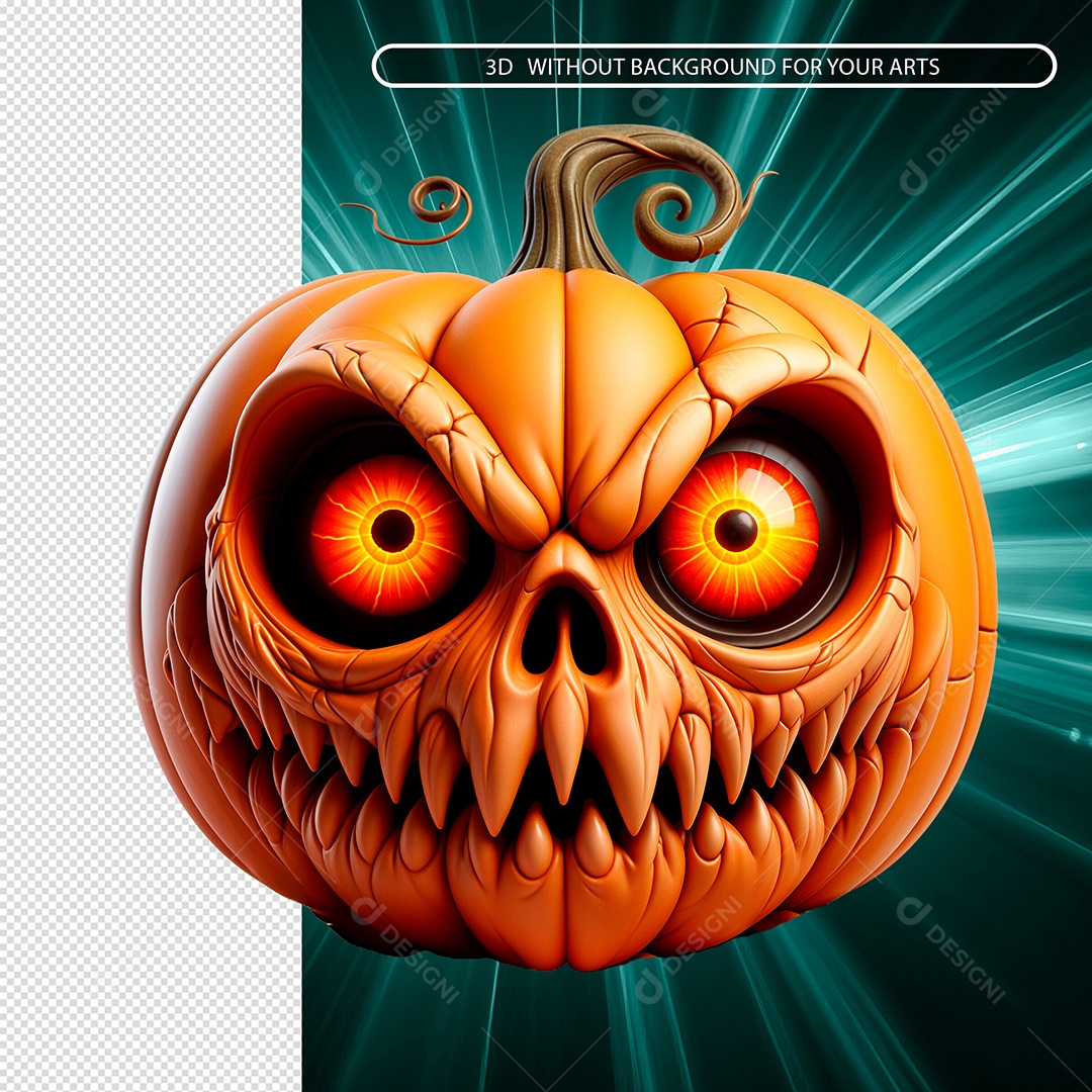 Abobora Assustadora De Halloween Elemento 3D Para  Composição PSD.