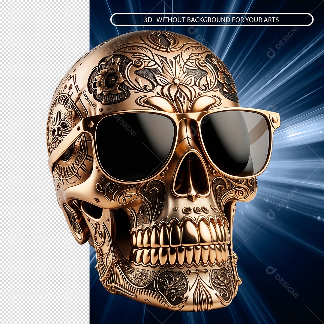 Caveira De Oculos Elemento 3D Para Composição PSD.