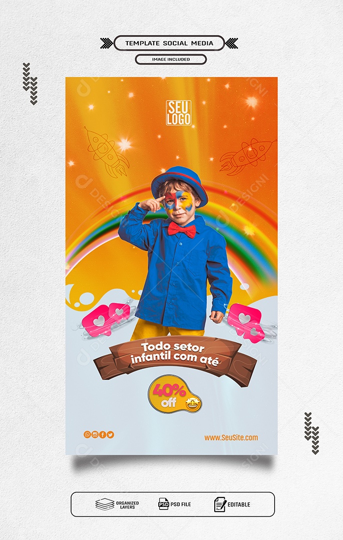 Story Promoção Dia das Criança Loja  Social Media PSD Editável