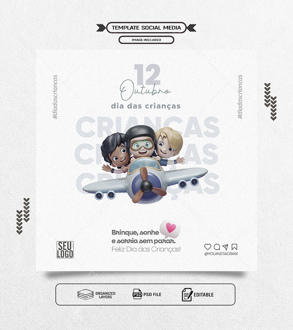 Feliz Dia das Crianças 12 de Outubro Social Media PSD Editável