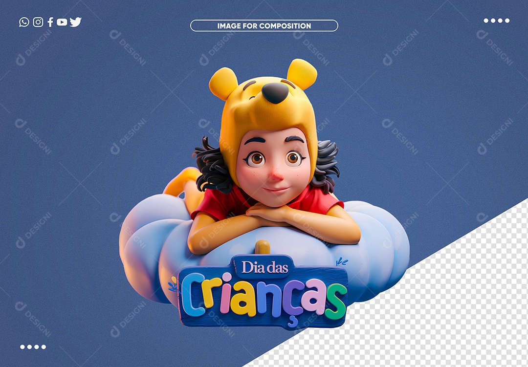 Selo 3D Dia das Crianças para Composição PSD