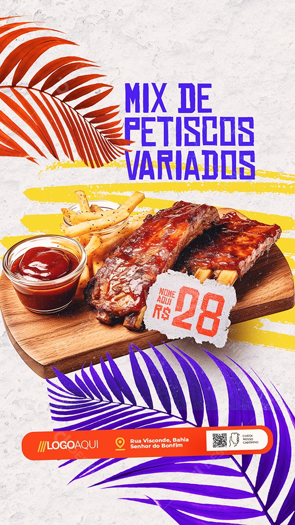 Story Petiscaria Mix de Petiscos Variados Social Media PSD Editável