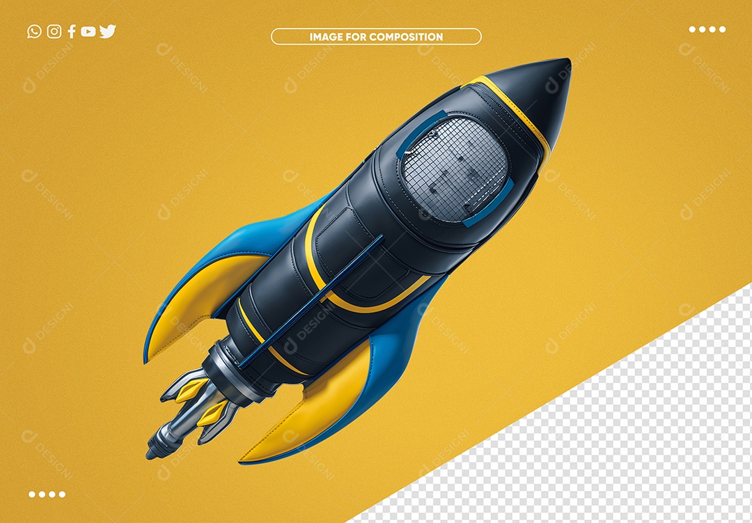 Elemento 3D Foguete Espacial para Composição PSD