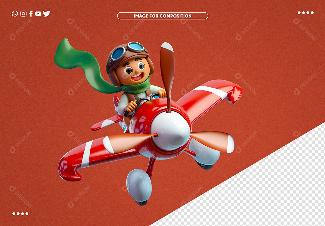 Elemento 3D Crianças em Avião para Composição PSD