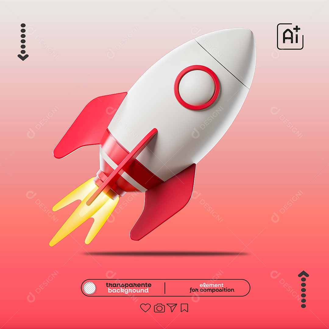 Elemento 3D Foguete Espacial para Composição PSD