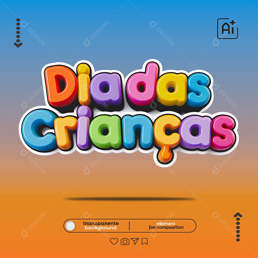 Selo 3D Dia das Crianças para Composição PSD