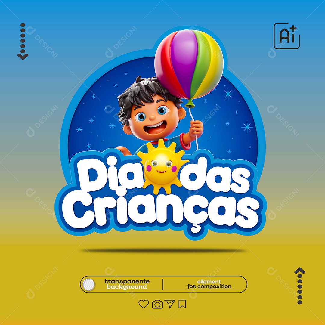 Selo 3D Dia das Crianças para Composição PSD
