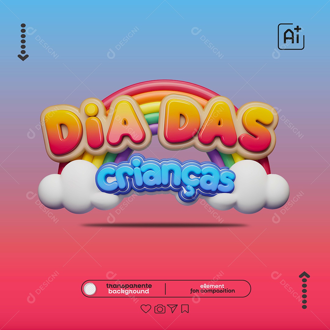 Selo 3D Dia das Crianças para Composição PSD