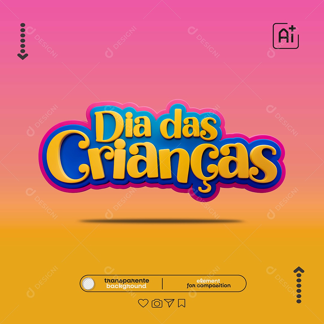 Selo 3D Dia das Crianças para Composição PSD