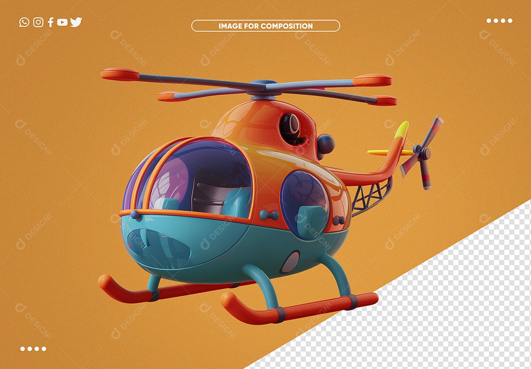 Helicóptero Elemento 3D para Composição PSD