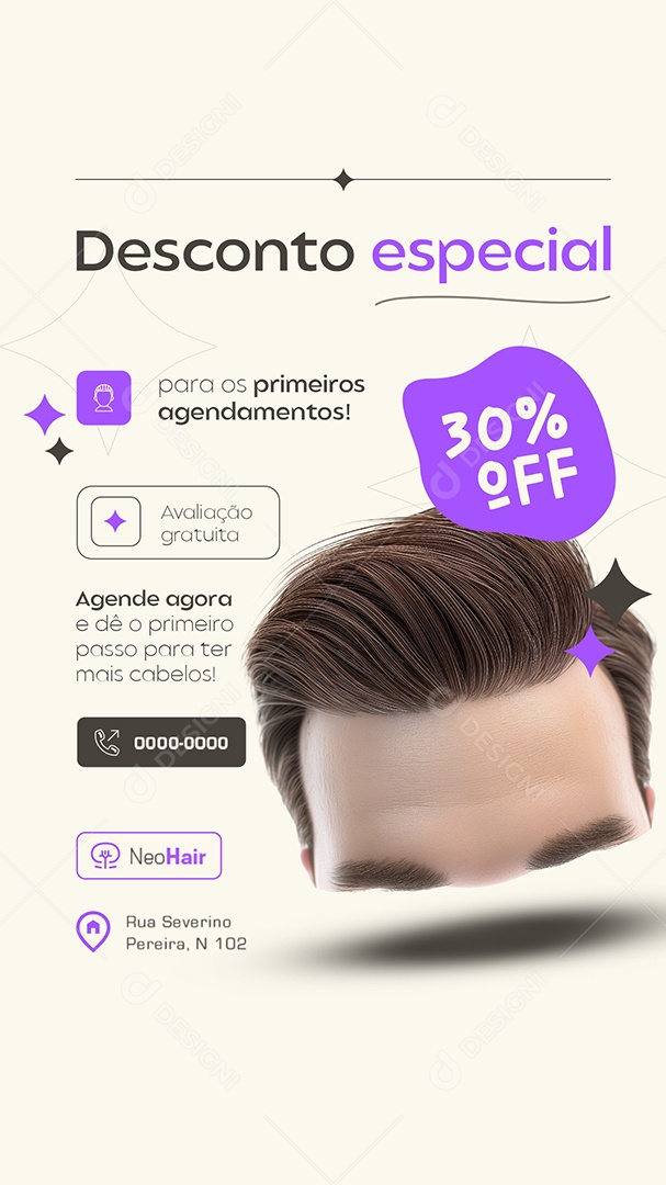 Story Implante Capilar Desconto Especial 30% Off Social Media PSD Editável