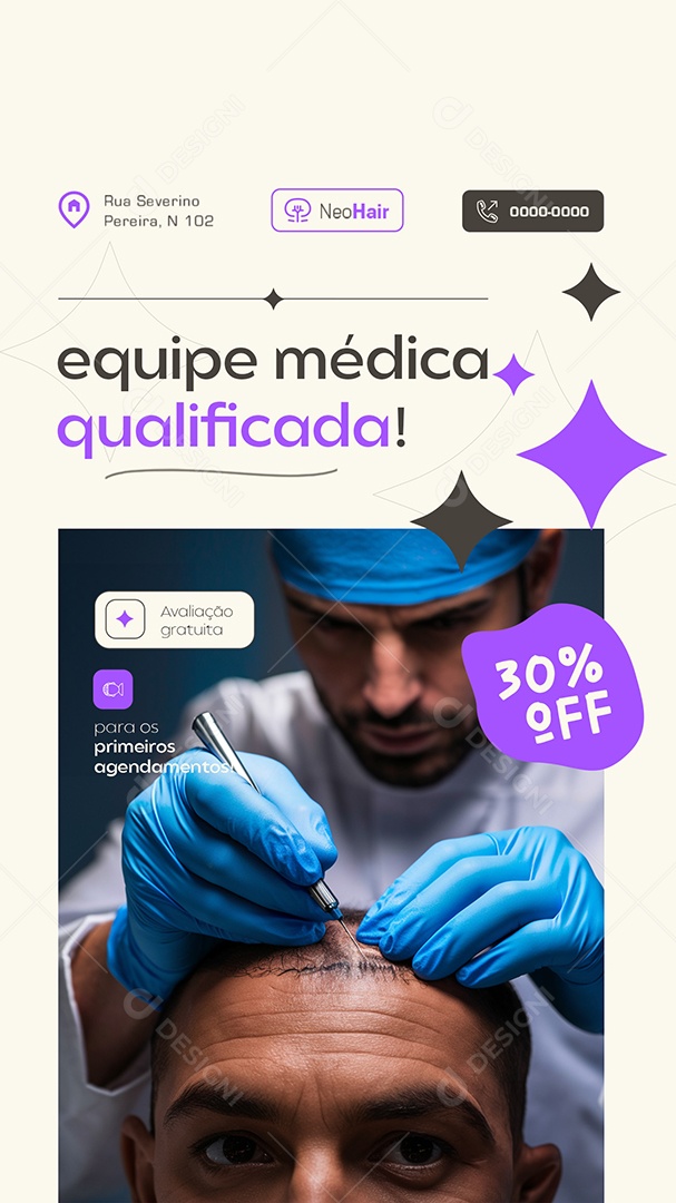 Story Implante Capilar Equipe Médica Qualificada Social Media PSD Editável