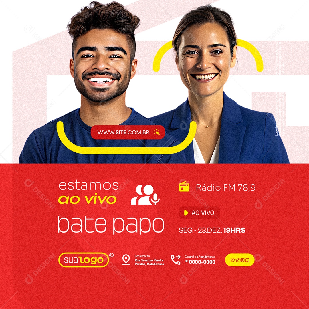 Estamos Ao Vivo Bate Papo Rádio Social Media PSD Editável