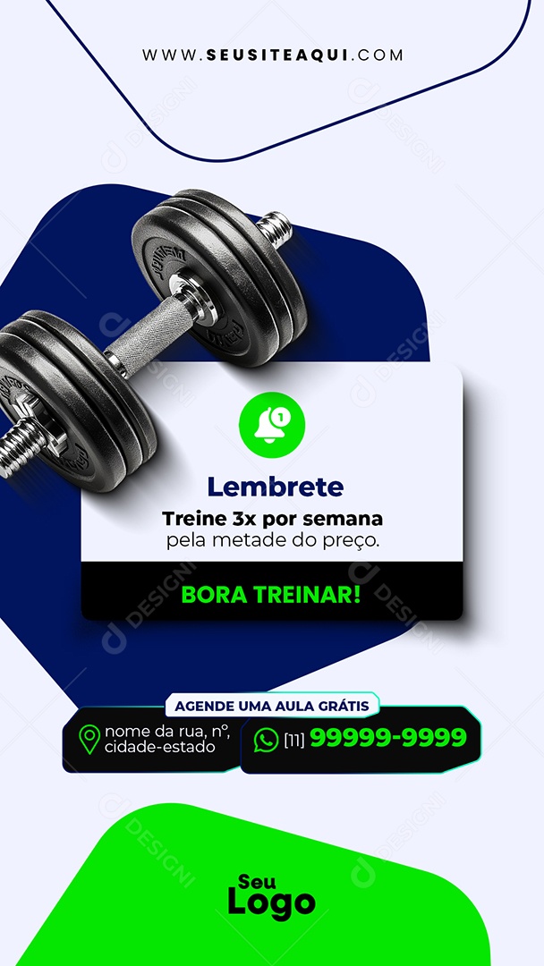Story Academia Fitness Lembrete Social Media PSD Editável