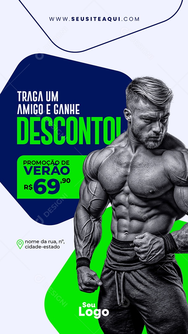 Story Academia Fitness Traga um Amigo e Ganhe Desconto Social Media PSD Editável