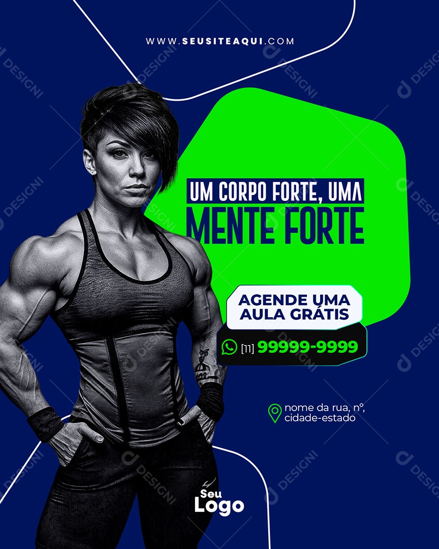 Academia Um Corpo Forte Uma Mente Forte Social Media PSD Editável