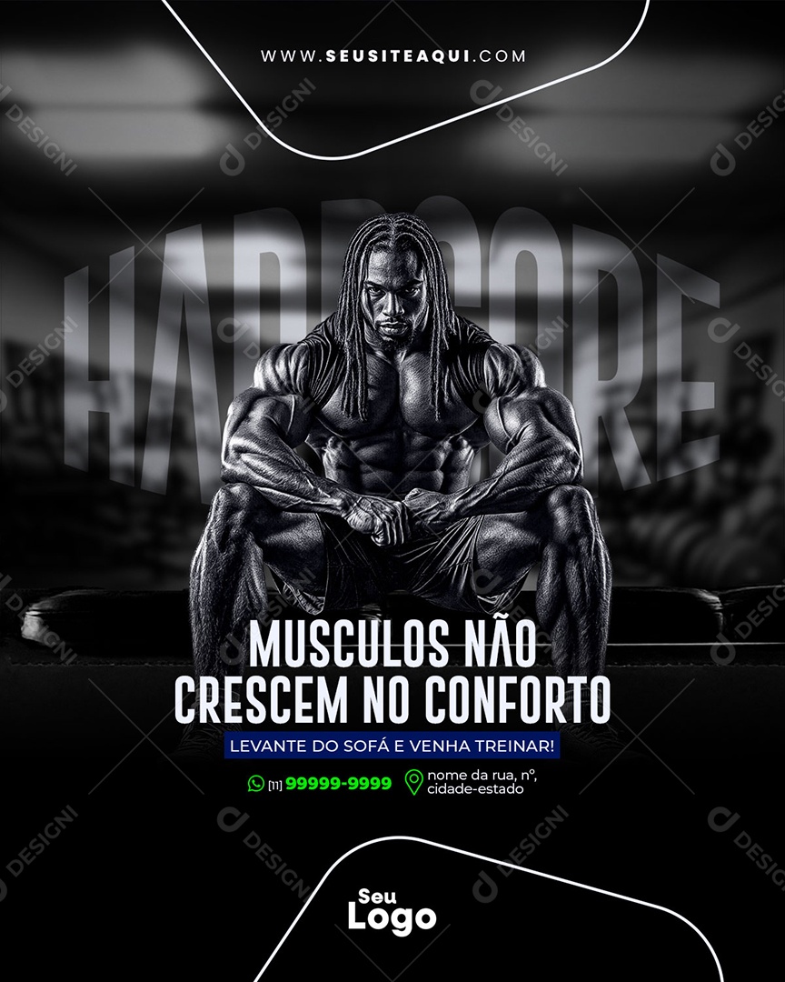 Academia Fitness Musculos Não Crescem no Conforto Social Media PSD Editável