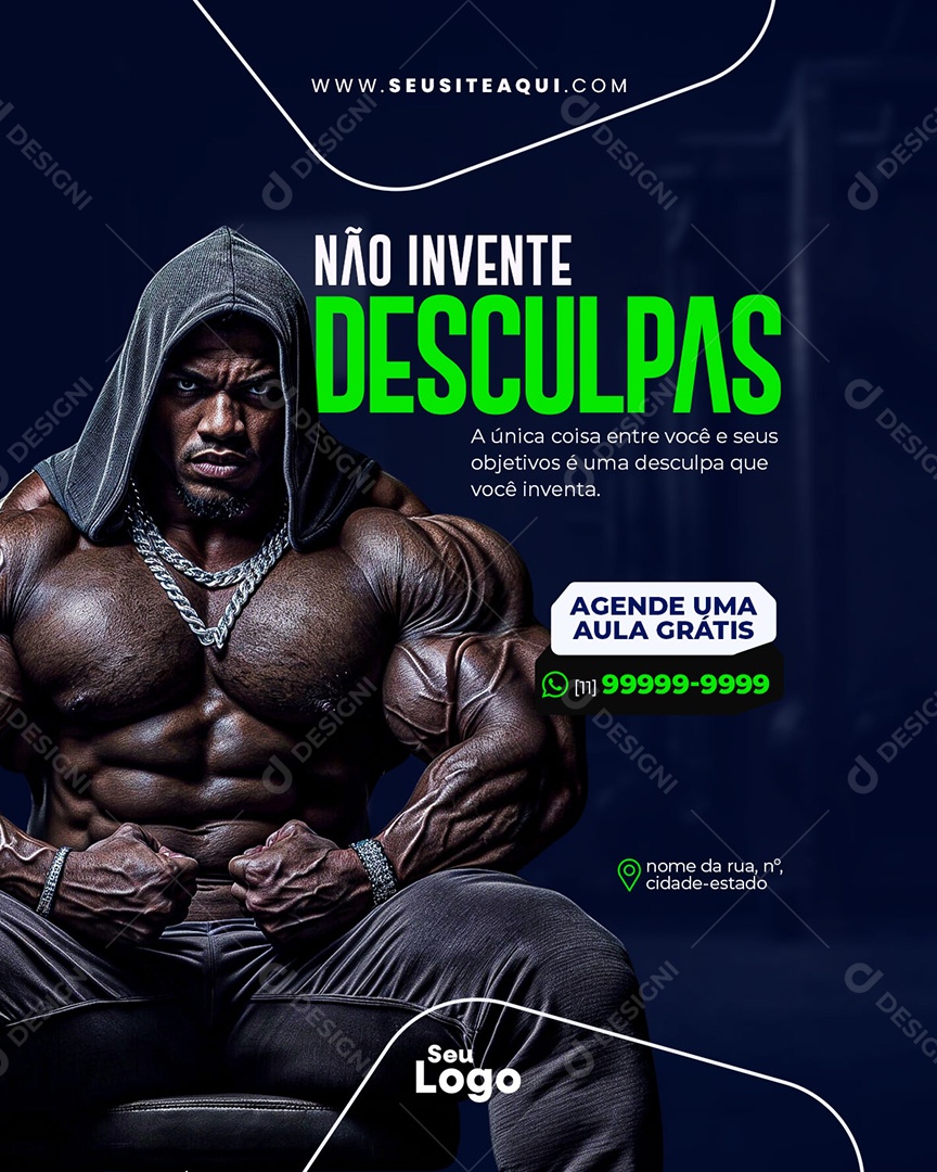 Academia Fitness Não Invente Desculpas Social Media PSD Editável