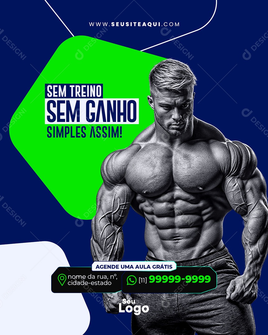 Academia Fitness Sem Treino Sem Ganho Social Media PSD Editável