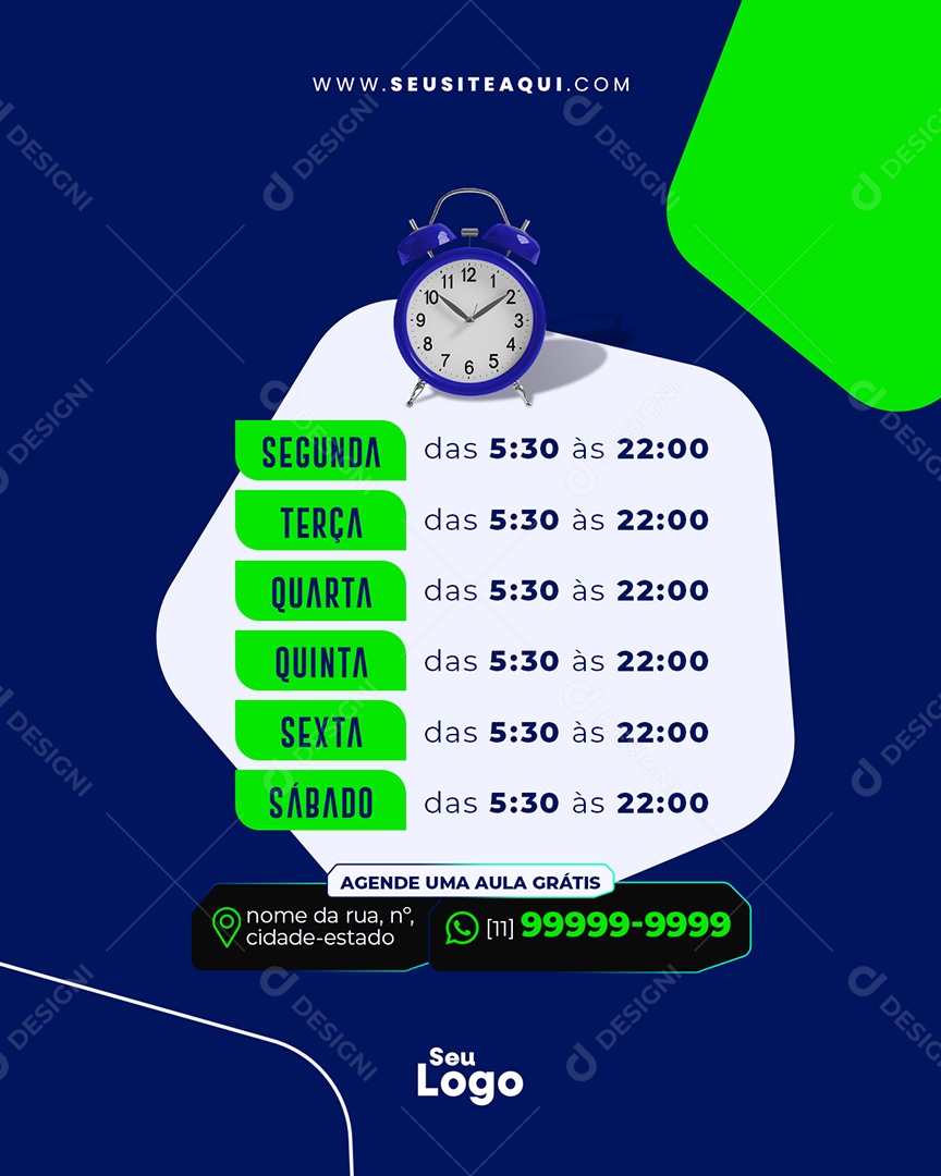 Academia Fitness Horário de Funcionamento Social Media PSD Editável